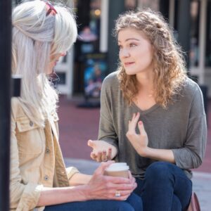 two women talking