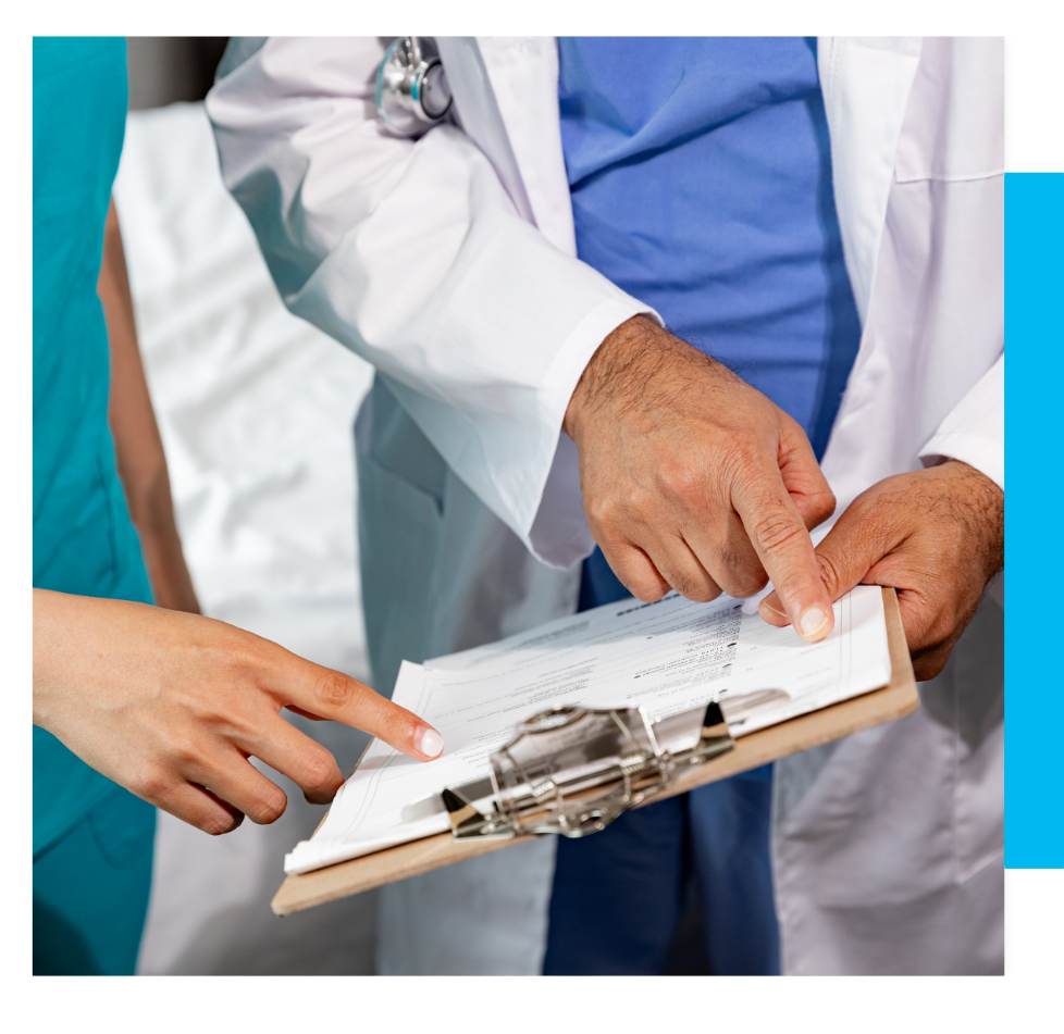 A patient talking with a doctor.
