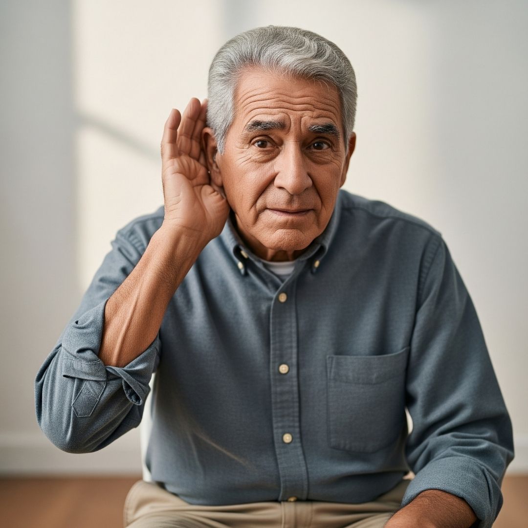 older man struggling to hear a conversation