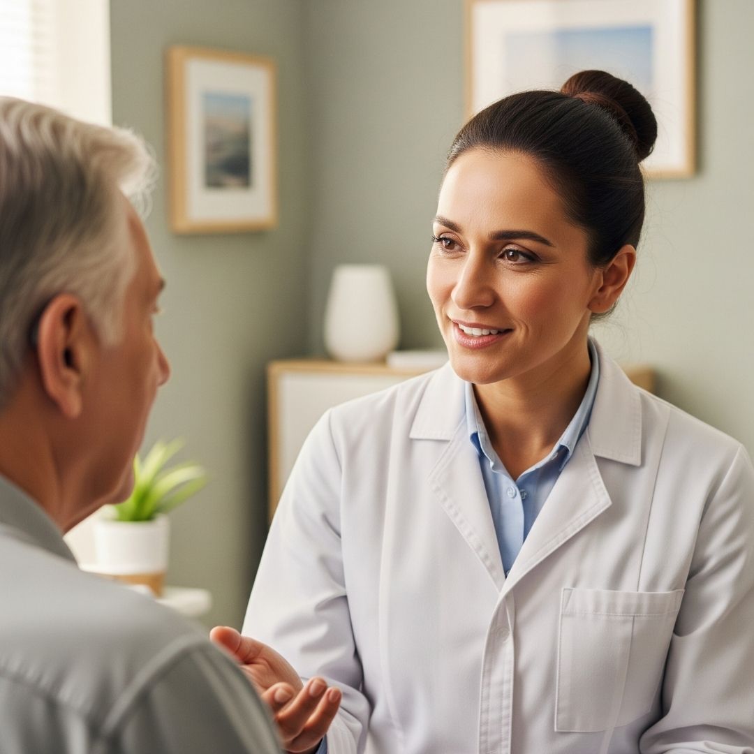 older man consulting with an ENT specialist about hearing loss