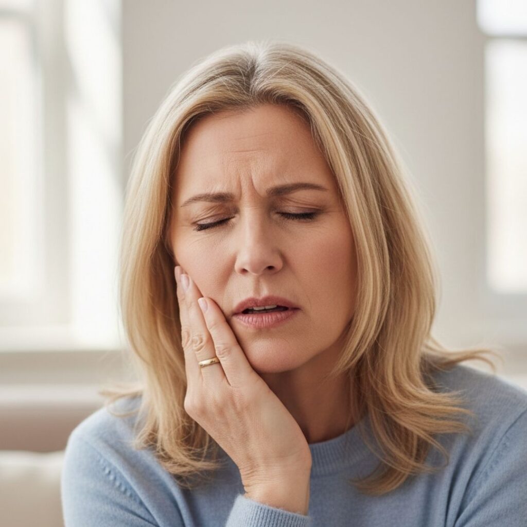 woman holding her jaw