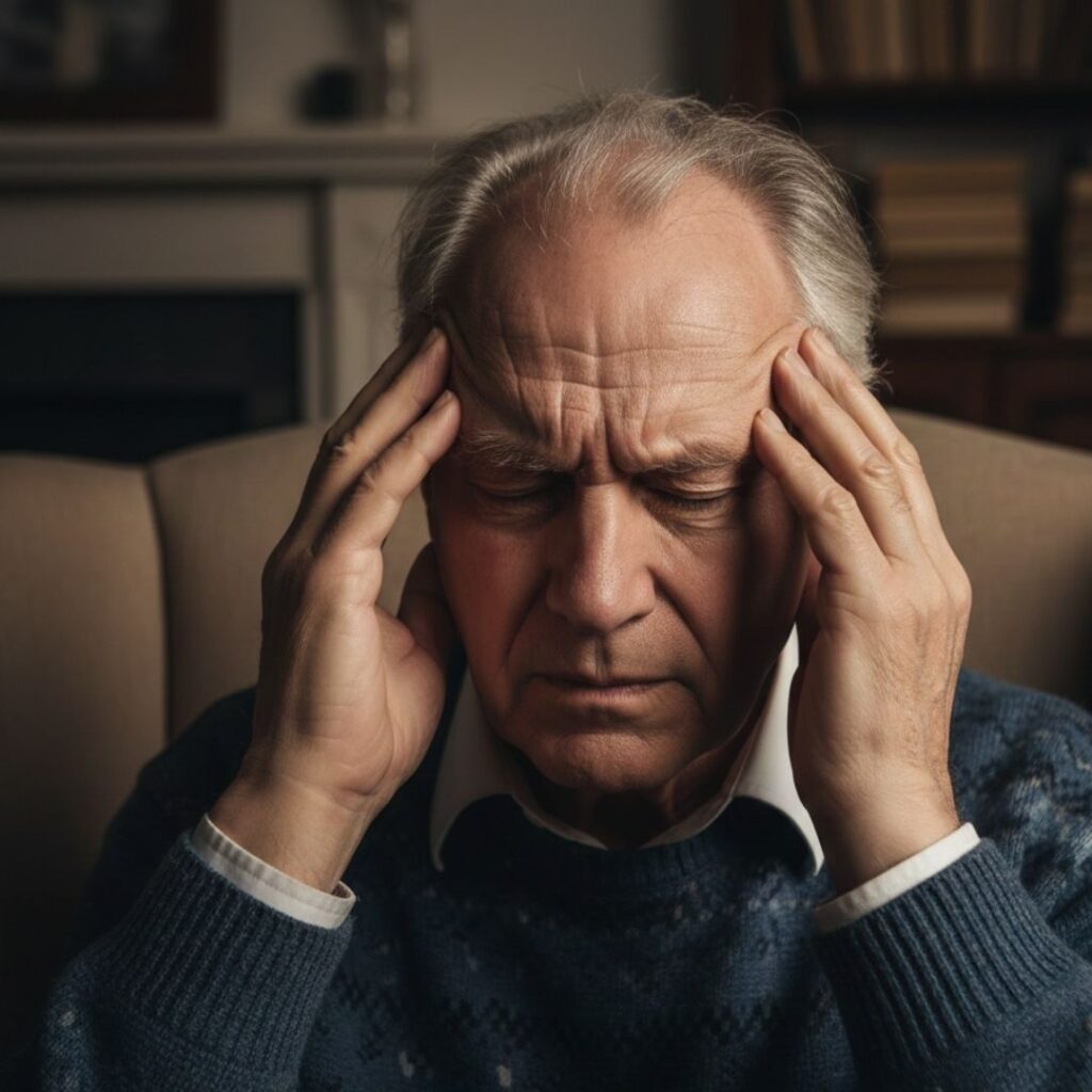 man holding his temples with a headache