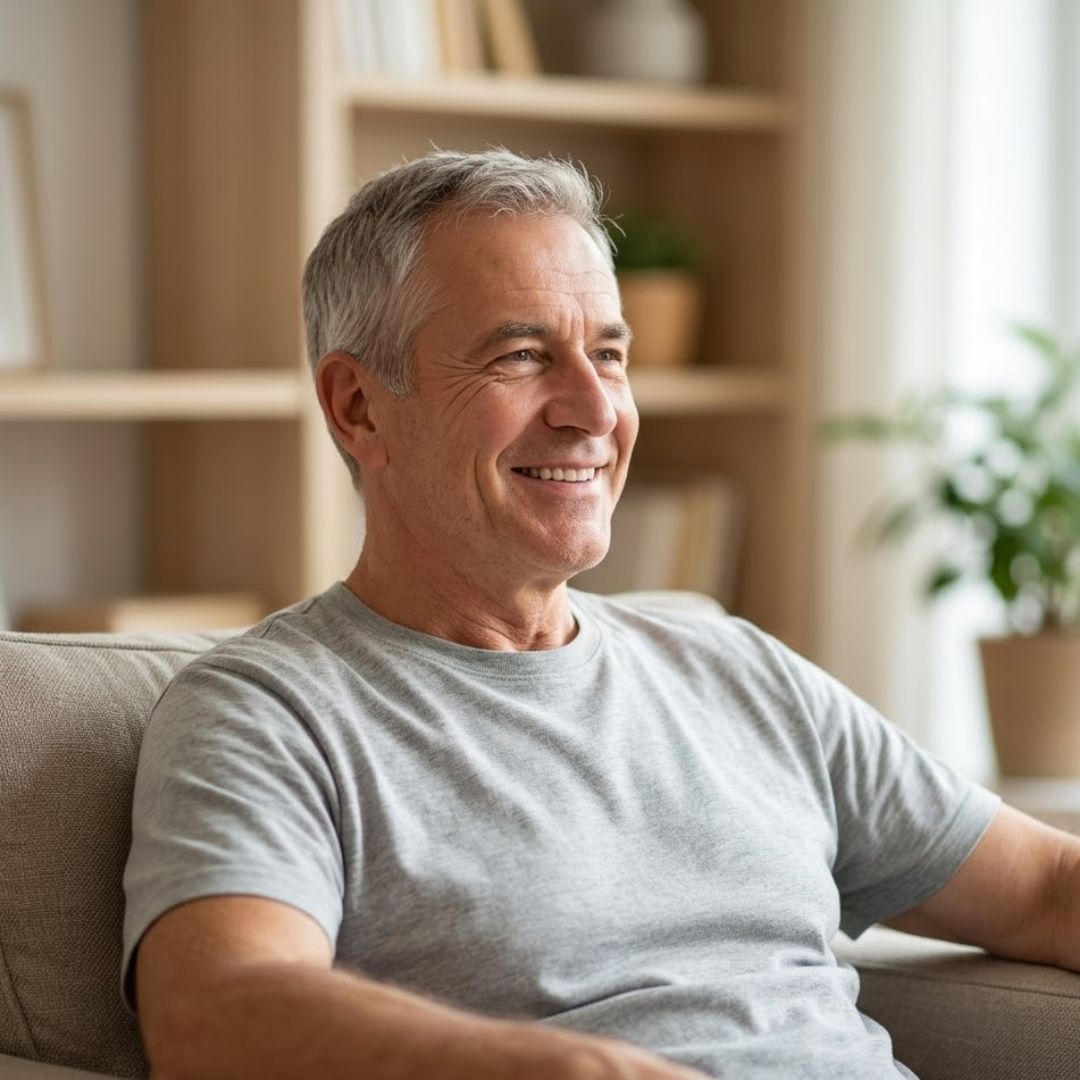 Older gentleman sitting in a living room space